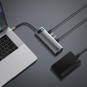Hub 11 in 1 Baseus Metal Gleam Series, USB-C la 3x USB 3.0 + 2x HDMI + USB-C PD + Ethernet RJ45 + microSD/SD + VGA + AUX CAHUB-CT0G - Img 8