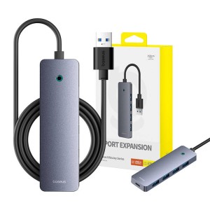 Hub 4 in 1 Baseus UltraJoy Lite 150 cm USB-A la 4x USB 3.0 + USB-C 5V (gri)
