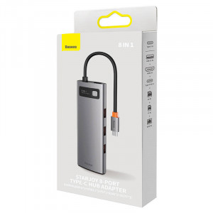 Hub 8in1 Baseus StarJoy Series, USB-C la 3x USB 3.1 + HDMI + USB-C PD + RJ45 + microSD/SD (gri) WKWG080213 - Img 8
