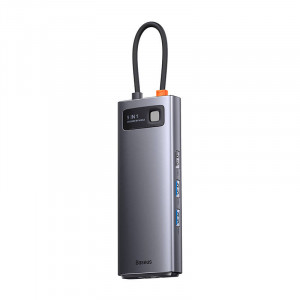 Hub 9in1 Baseus Metal Gleam Series, USB-C la 2x USB 3.0 + 2x HDMI + USB 2.0 + USB-C PD + Ethernet RJ45 + microSD/SD