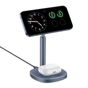 Incarcator Rapid Inductie Magnetic cu Suport Baseus Orbit 2 Pro 2 in 1 MagSafe Qi2 20W cu Racire (Gri)