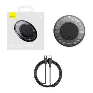 Incarcator Wireless Inductie Qi Baseus Simple 2, 15W Cu Cablu USB-C la USB-C (negru) CCJJ050001