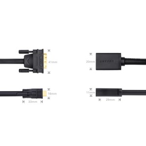 Adaptor DVI la HDMI UGREEN 20118, 15cm (negru)