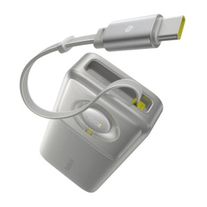 Baterie Externa Powerbank Baseus Free2Pull 20000mAh 65W, Port USB-C, Cablu USB-C Retractabil (Gri)