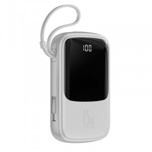 Baterie externa PowerBank BASEUS Q 3A afisaj digital 10000mAh, IP, USB, USB-C, 15W cu cablu tip C (alb) PPQD-A02 - Img 5