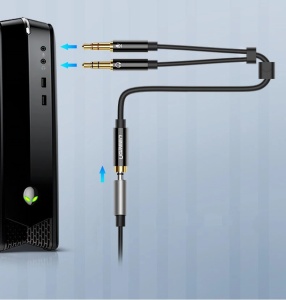 Cablu Audio AUX Splitter Casti + Microfon la Cablu Mini Jack 3.5 mm UGREEN 28 cm, Aluminiu (Negru)