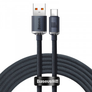 Cablu de date rapid Baseus Crystal Shine USB la USB-C, 100W, 2 m (negru) CAJY000501 - Img 1