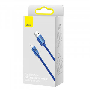 Cablu Incarcare Rapid Baseus Crystal Shine USB la USB-C, 100W, 2m (Albastru) CAJY000503