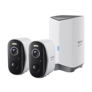 Camera Supraveghere Exterior Wireless Baseus N1 Plus 2K, Memorie 16GB + Extindere 16TB, Wide 145°, Set 2 Bucati (Alb)