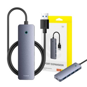 Hub 4 in 1 Baseus UltraJoy Lite 100 cm USB-A la 4x USB 3.0 + USB-C 5V (gri)