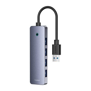 Hub 4 in 1 Baseus UltraJoy Lite 15 cm USB-A la 4x USB 3.0 + USB-C 5V (gri) 