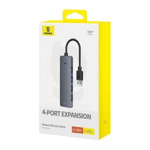 Hub 4 in 1 Baseus UltraJoy Lite 150 cm USB-A la 4x USB 3.0 + USB-C 5V (gri)
