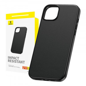 Husa pentru telefon pentru iPhone 15 Plus Baseus Fauxther Series (negru) P60157304113-02 - Img 1