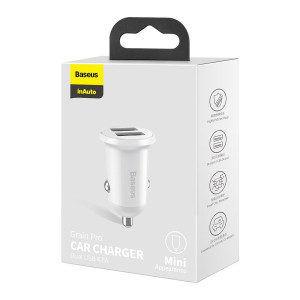 Incarcator auto Baseus Grain Pro 2x USB 4.8A (alb) CCALLP-02 - Img 7