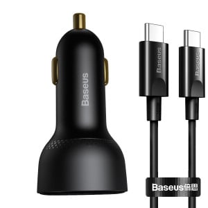 Incarcator Auto Rapid Baseus Superme, USB, USB-C, 100W + Cablu USB-C (Negru) TZCCZX-01