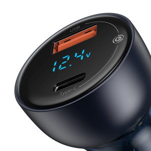 Incarcator auto rapid 65W + mini cablu USB-C cu cip E-mark 1m 100W afisaj digital particular Baseus QC+PPS (negru) TZCCKX-0G - Img 6