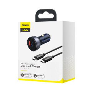 Incarcator auto rapid 65W + mini cablu USB-C cu cip E-mark 1m 100W afisaj digital particular Baseus QC+PPS (negru) TZCCKX-0G - Img 10