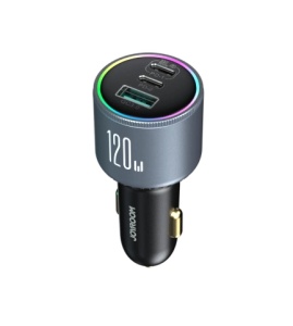 Incarcator Auto Rapid Joyroom JR-CCN07 1x USB + 2x USB-C 120W + Cablu USB-C 100W (Gri Inchis)