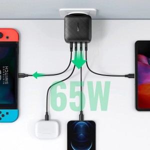 Incarcator Telefon Rapid GaN UGREEN CD224, 3x USB-C, 1x USB, Power Delivery 3.0, GaN, 65W (negru) 70774