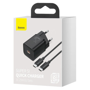 Incarcator Telefon Rapid Baseus Super Si 1C 25W Cu Cablu USB-C la USB-C 1m (negru) TZCCSUP-L01