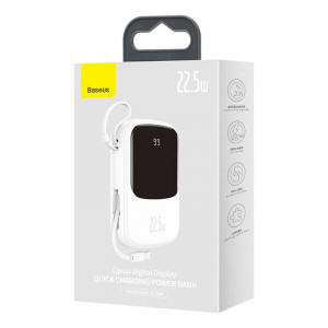 Powerbank cu cablu USB-C Baseus Qpow USB-C, USB, 20000 mAh, 22.5 W (alb) PPQD-I02 - Img 6