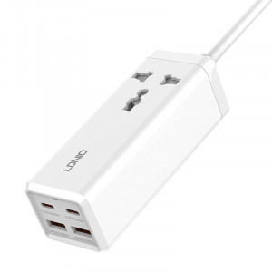 Prelungitor electric multiplu cu 1 priza AC, 2x USB, 2x USB-C LDNIO SC1418, 2500W (alb) - Img 4