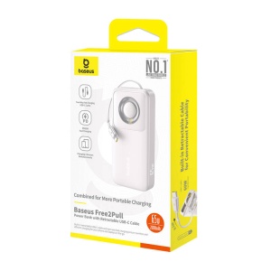 Baterie Externa Powerbank Baseus Free2Pull 20000mAh 65W, Port USB-C, Cablu USB-C Retractabil (Gri)