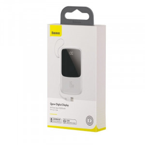 Baterie externa PowerBank BASEUS Q 3A afisaj digital 10000mAh, IP, USB, USB-C, 15W cu cablu tip C (alb) PPQD-A02 - Img 6