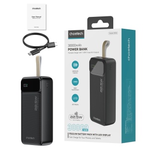 Baterie Externa Powerbank Choetech B730 30000mAh 22.5W PD, USB-C 2x USB-A (Negru)