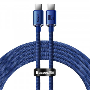 Cablu de date rapid Baseus Crystal Shine USB-C la USB-C, 100W, 1.2 m (albastru) CAJY000603 - Img 1