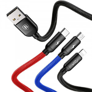 Cablu Incarcare Rapid USB BASEUS 3in1 USB-C / Lightning / Micro 3A 1.2m - Negru CAMLT-BSY01