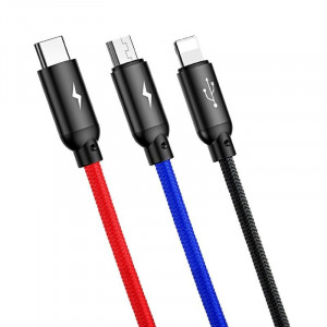 Cablu Incarcare Rapid USB BASEUS 3in1 USB-C / Lightning / Micro 3A 1.2m - Negru CAMLT-BSY01