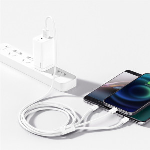 Cablu Incarcare Rapida USB 3in1 Baseus Superior Series, USB la micro USB / USB-C / Lightning, 3.5 A, 1.2 m (alb) CAMLTYS-02
