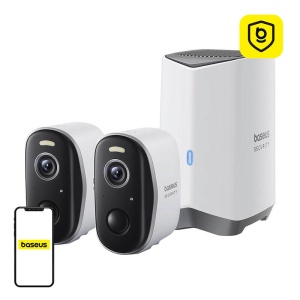 Camera Supraveghere Exterior Wireless Baseus N1 Plus 2K, Memorie 16GB + Extindere 16TB, Wide 145°, Set 2 Bucati (Alb)