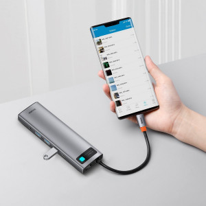 Hub 11 in 1 Baseus Metal Gleam Series, USB-C la 3x USB 3.0 + 2x HDMI + USB-C PD + Ethernet RJ45 + microSD/SD + VGA + AUX CAHUB-CT0G - Img 9
