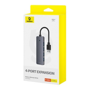 Hub 4 in 1 Baseus UltraJoy Lite 100 cm USB-A la 4x USB 3.0 + USB-C 5V (gri)