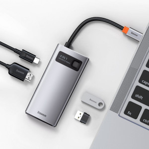 Hub 4in1 Seria Baseus Metal Gleam, USB-C la USB 3.0 + USB 2.0 + HDMI + USB-C PD (CAHUB-CY0G)