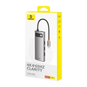 Hub 7in1 Baseus Gleam USB-C la 1x HDMI 4K 60Hz + 3x USB3.0 + 1x PD + 1x SD/TF (Gri) B00030708811-00
