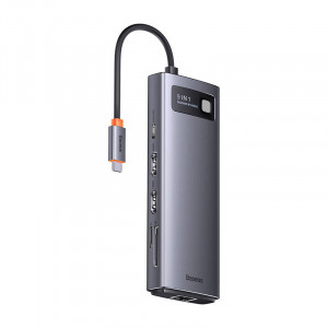 Hub 9in1 Baseus Metal Gleam Series, USB-C la 2x USB 3.0 + 2x HDMI + USB 2.0 + USB-C PD + Ethernet RJ45 + microSD/SD