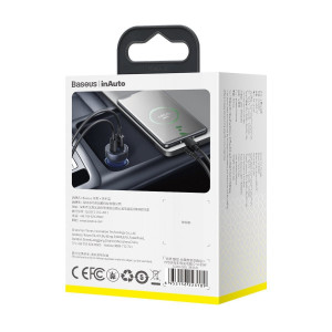 Incarcator Auto Rapid 65W Baseus Dual Display Digital Particular QC+PPS Gri CCKX-C0G