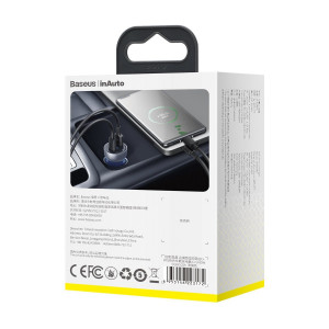Incarcator Auto Rapid Dublu 65W Afisaj Digital Particular Baseus QC+PPS Argintiu CCKX-C0A