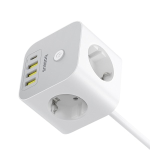 Incarcator Telefon Rapid Prelungitor Electric Baseus PowerCombo 7in1 Cube 3AC+3U+1C 20W, 1.5 m (Alb)