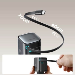 Incarcator Telefon Rapid GAN Joyroom JR-TCL02 65W USB-A USB-C, Cablu USB-C Incorporat - negru (Negru)