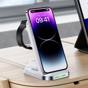 Incarcator Wireless Inductiv Cu Suport 3in1 Qi Acefast E15 15W (alb)