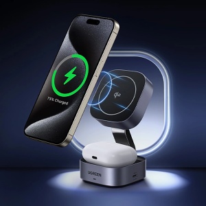 Incarcator Wireless Magnetic 3in1 Ugreen W702 MagSafe / Qi2 USB-C 20W (Negru)
