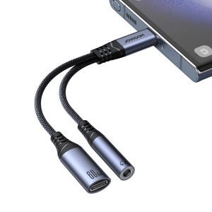 Adaptor Audio 2in1 DAC Joyroom SY-C02 USB-C la USB-C / Mini Mufa 3.5 mm (negru)