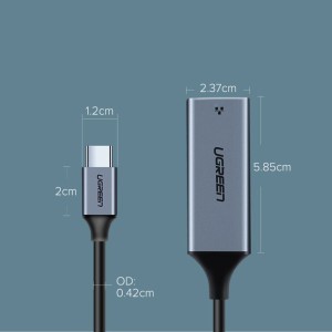 Adaptor Ethernet Retea USB-C la RJ45 UGREEN CM199 Gigabit 10cm (gri) 50737