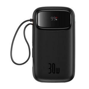 Baterie Externa Powerbank Mini Baseus QPow 2, 20000mAh 30W, 2 x Cablu USB-C (Negru)