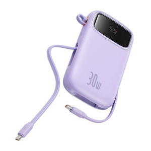 Baterie Externa Powerbank Mini Baseus QPow 2, 20000mAh 30W, 2 x Cablu USB-C (Violet)