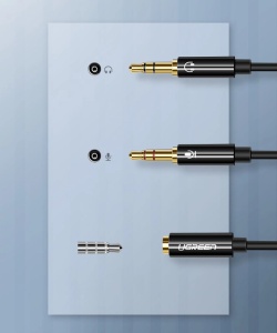 Cablu Audio AUX Splitter Casti + Microfon la Cablu Mini Jack 3.5 mm UGREEN 28 cm, Aluminiu (Negru)